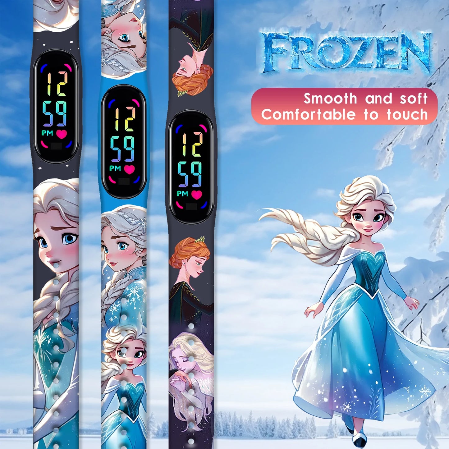 LED Luminous Waterproof Digital Kids' Watch - Disney Frozen Anime Figures Sports Watch for Birthdays