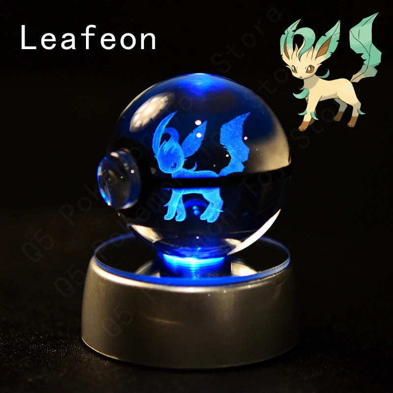 Pokemon 3D Crystal Ball Pikachu Gengar Mew Mewtwo Figurines Lamp Base Pokeball 3D Pokemon Glass Ball Statue Kids Birthday Gift