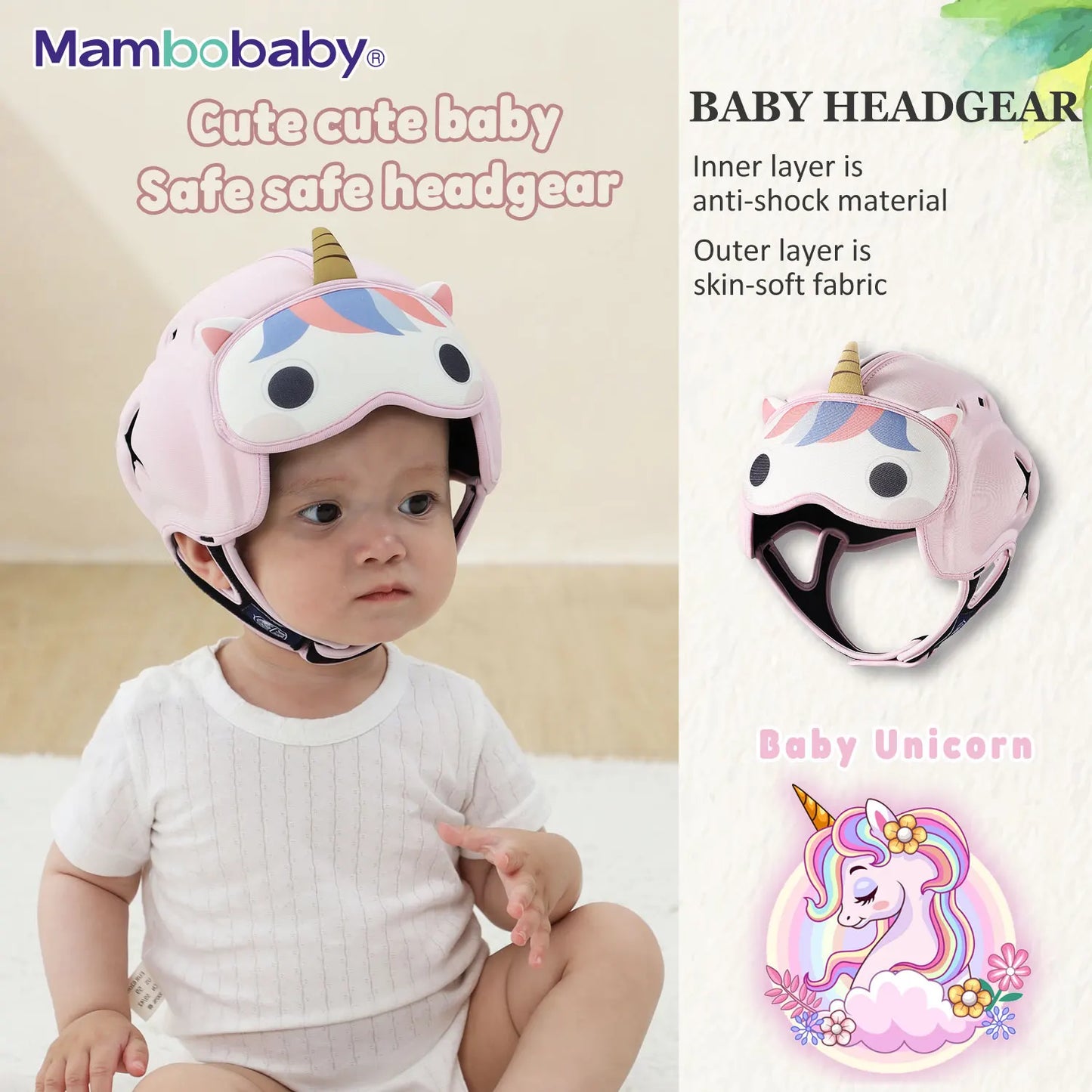 Mambobaby Anti-Shock Baby Helmet – Toddler Head Protector Headgear for Infants Learning to Crawl or Walk, Prevents Injuries from Falls or Bumps.