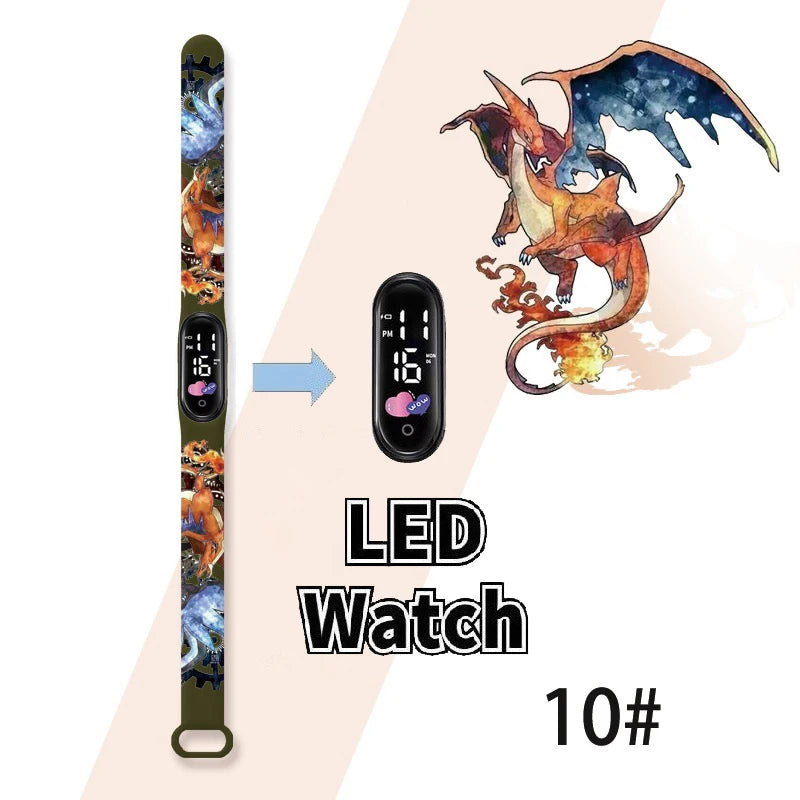 Pokemon Charizard Digital Watches Cartoon Action Figure Anime LED Touch Waterproof Electronic Kids Sports Watch Christmas Gifts