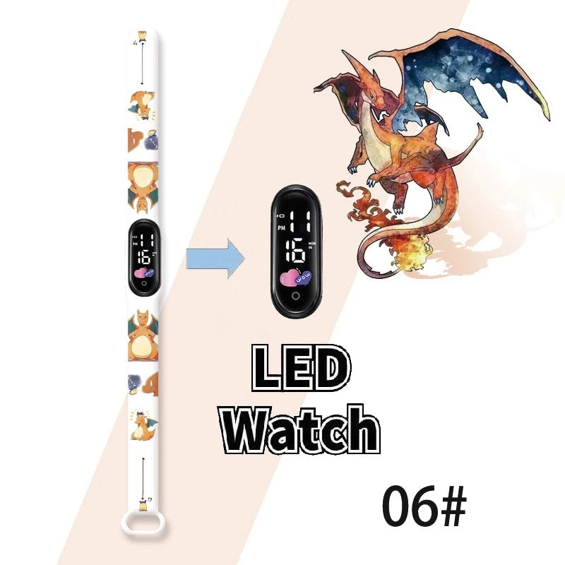 Pokemon Charizard Digital Watches Cartoon Action Figure Anime LED Touch Waterproof Electronic Kids Sports Watch Christmas Gifts