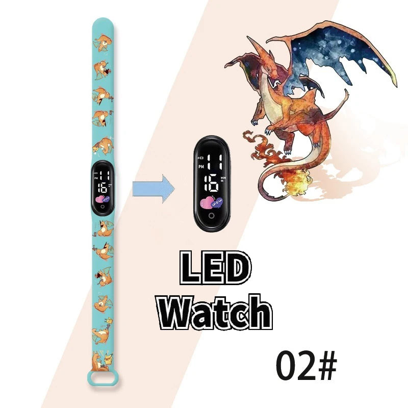 Pokemon Charizard Digital Watches Cartoon Action Figure Anime LED Touch Waterproof Electronic Kids Sports Watch Christmas Gifts