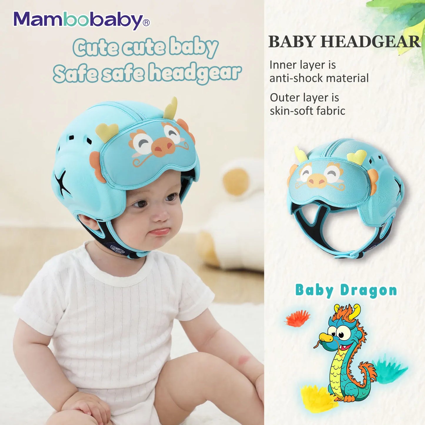 Mambobaby Anti-Shock Baby Helmet – Toddler Head Protector Headgear for Infants Learning to Crawl or Walk, Prevents Injuries from Falls or Bumps.