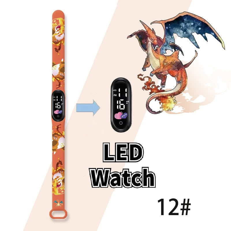 Pokemon Charizard Digital Watches Cartoon Action Figure Anime LED Touch Waterproof Electronic Kids Sports Watch Christmas Gifts