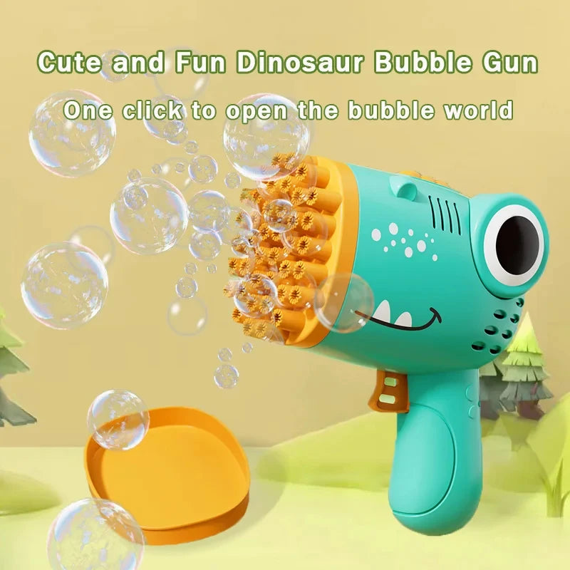 Kids 40 Hole Dinosaur Bubble Gun Toys Summer Soap Water Bubble Machine 2-in-1 Electric Bubble Machine For Children Gift Toys