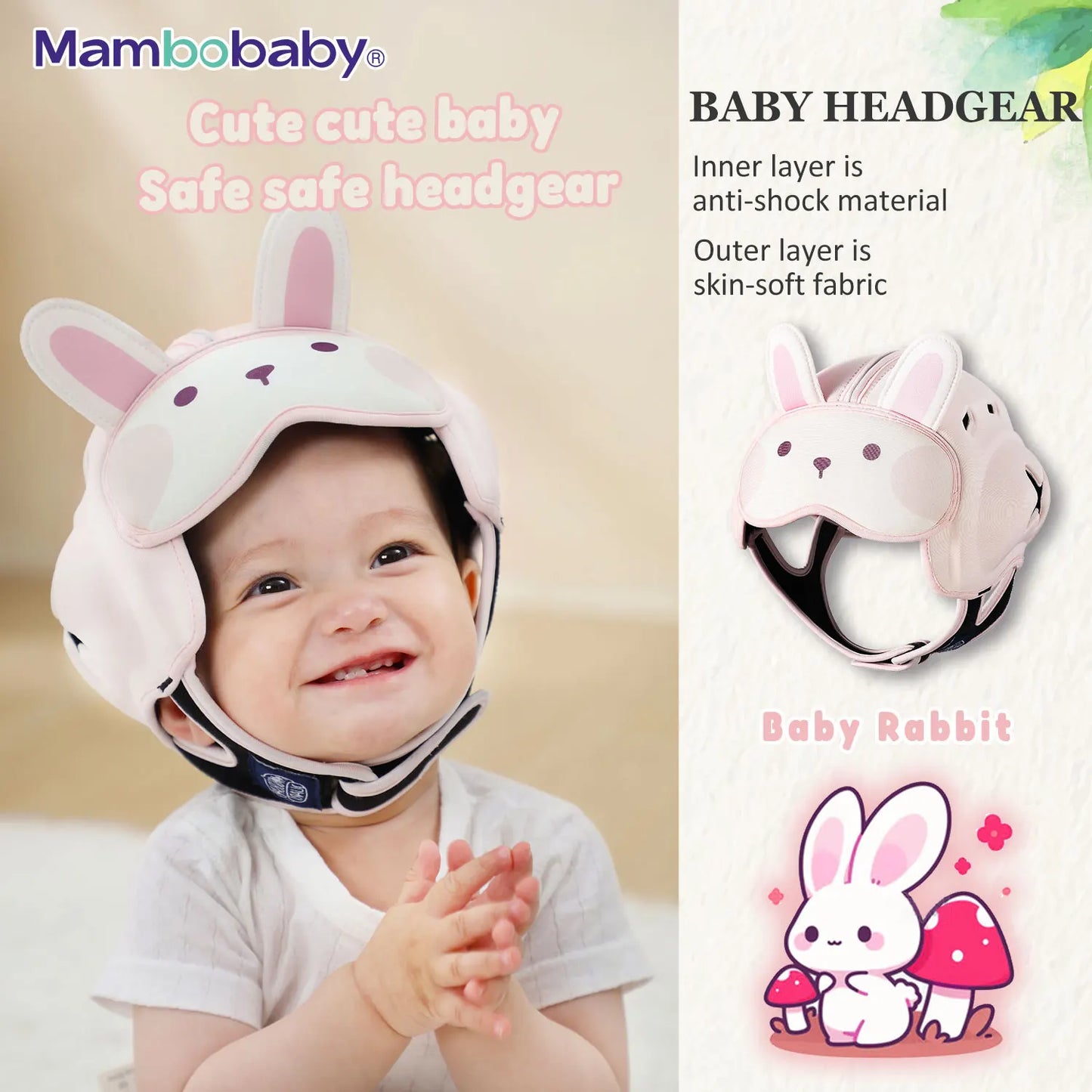 Mambobaby Anti-Shock Baby Helmet – Toddler Head Protector Headgear for Infants Learning to Crawl or Walk, Prevents Injuries from Falls or Bumps.