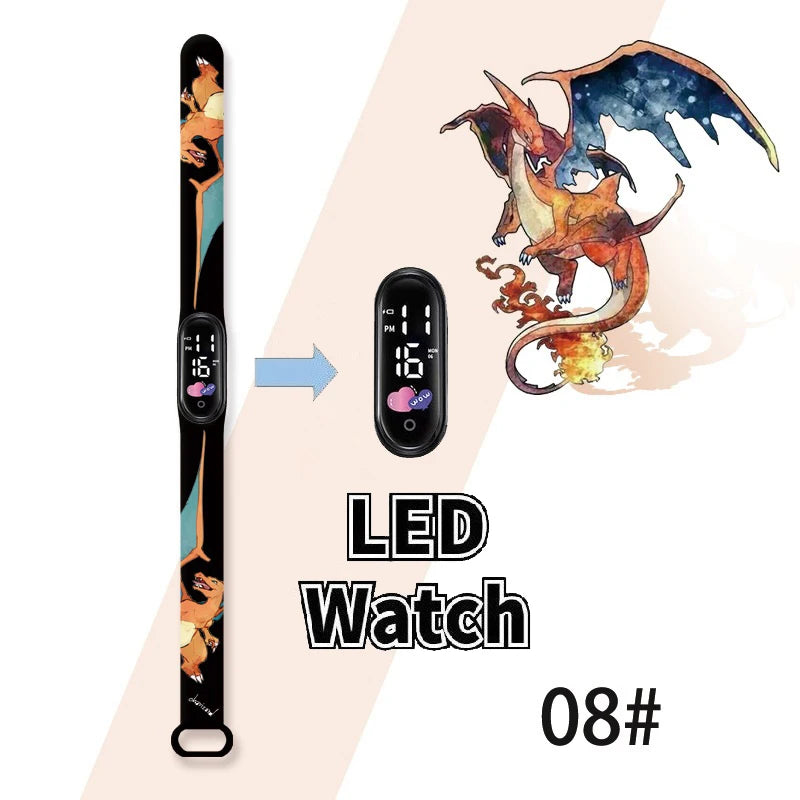 Pokemon Charizard Digital Watches Cartoon Action Figure Anime LED Touch Waterproof Electronic Kids Sports Watch Christmas Gifts