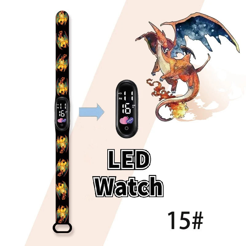 Pokemon Charizard Digital Watches Cartoon Action Figure Anime LED Touch Waterproof Electronic Kids Sports Watch Christmas Gifts