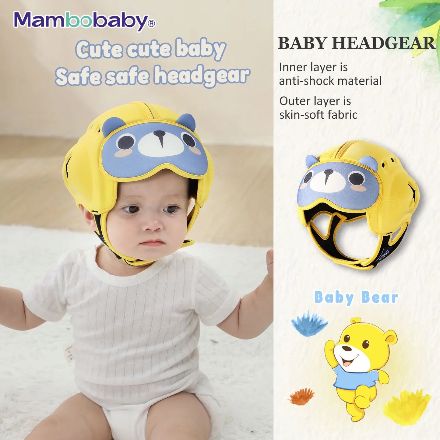 Mambobaby Anti-Shock Baby Helmet – Toddler Head Protector Headgear for Infants Learning to Crawl or Walk, Prevents Injuries from Falls or Bumps.