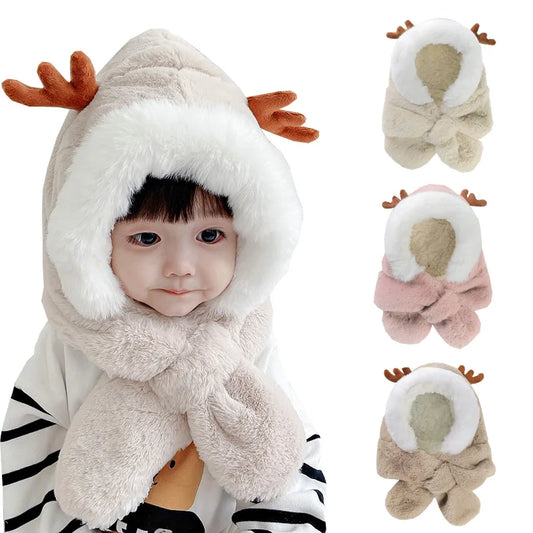 Faux Fur Winter Baby Hat and Scarf Combo – One-Piece Infant Beanie Cap for Boys and Girls, Designed to Keep Ears and Neck Warm, Suitable for Children Aged 6-30 Months