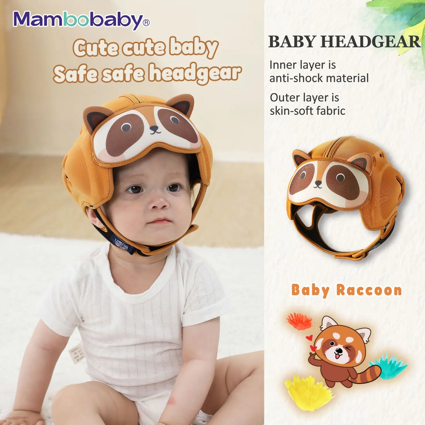 Mambobaby Anti-Shock Baby Helmet – Toddler Head Protector Headgear for Infants Learning to Crawl or Walk, Prevents Injuries from Falls or Bumps.