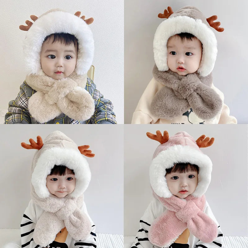 Faux Fur Winter Baby Hat and Scarf Combo – One-Piece Infant Beanie Cap for Boys and Girls, Designed to Keep Ears and Neck Warm, Suitable for Children Aged 6-30 Months