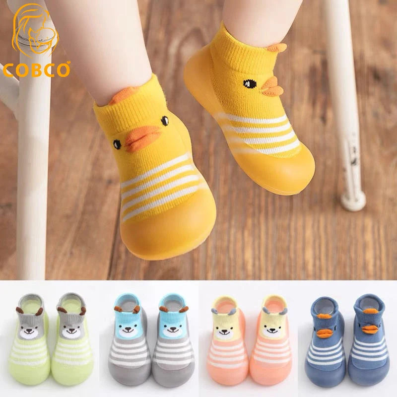 Animal Pattern Baby Socks, Non-slip Silicone Sole, Cute Cartoon Design, Breathable Cotton Shoes for Toddlers, Boys & Girls.