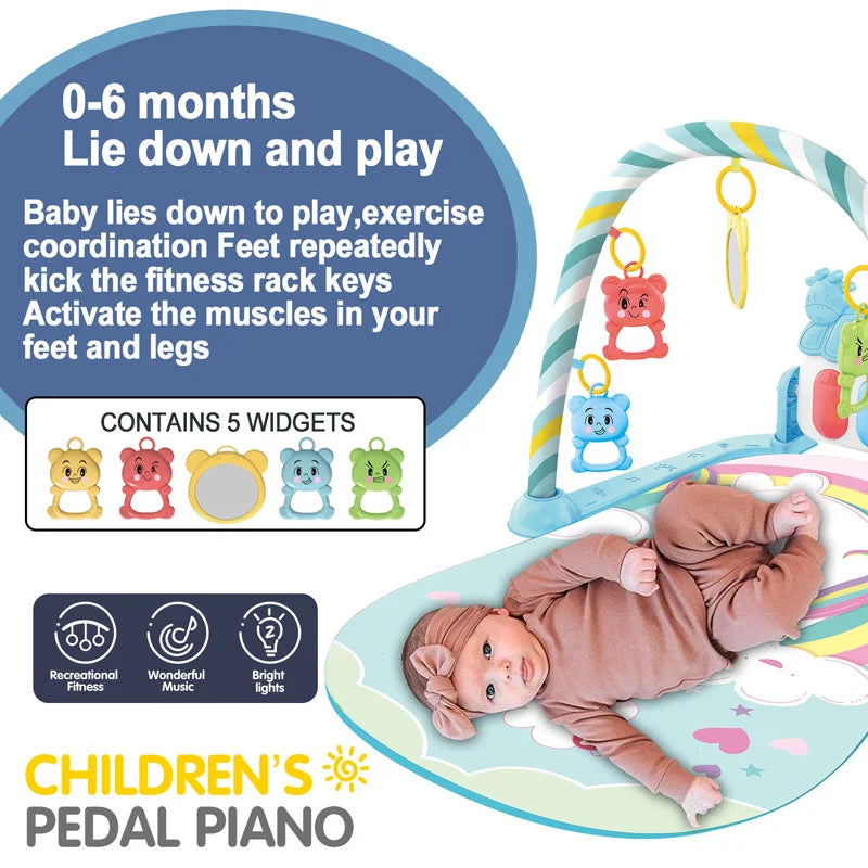 Baby Fitness Play Gym with Music, Activity Toys, Piano, Crawling Mat, Pedal Game Pad, and Early Education Features for Newborns 0-36 Months – Ideal Gift