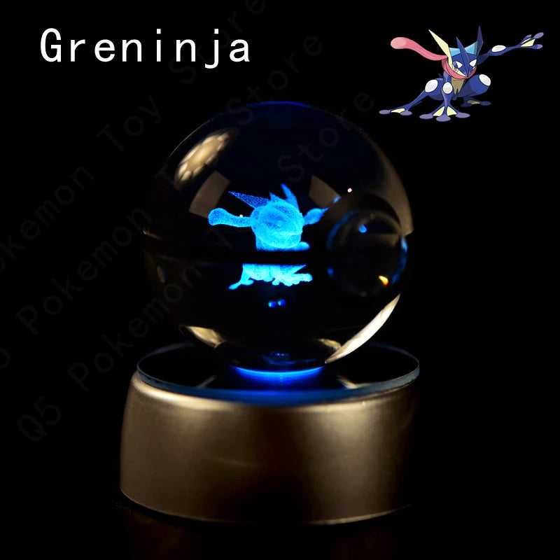 Pokemon 3D Crystal Ball Pikachu Gengar Mew Mewtwo Figurines Lamp Base Pokeball 3D Pokemon Glass Ball Statue Kids Birthday Gift