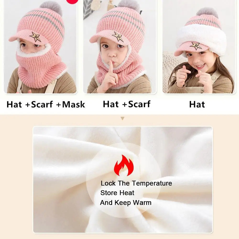 Baby Winter Hat Pom Pom Beanie Hats Baby Girl and Boy Hat with Warm Fleece Lining Baseball Caps for Kids