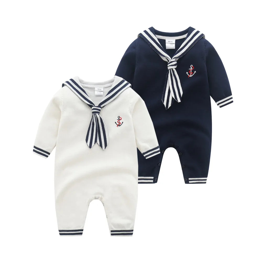 baby boy style Fashion Baby Boys Sailor Rompers Autumn White Long Sleeve Newborn Infant Cotton Knitted Jumpsuits Outfits Winter Toddler Clothes