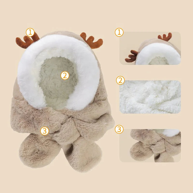 Faux Fur Winter Baby Hat and Scarf Combo – One-Piece Infant Beanie Cap for Boys and Girls, Designed to Keep Ears and Neck Warm, Suitable for Children Aged 6-30 Months