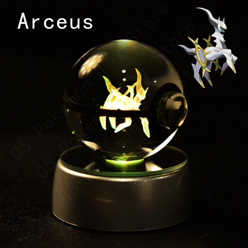 Pokemon 3D Crystal Ball Pikachu Gengar Mew Mewtwo Figurines Lamp Base Pokeball 3D Pokemon Glass Ball Statue Kids Birthday Gift